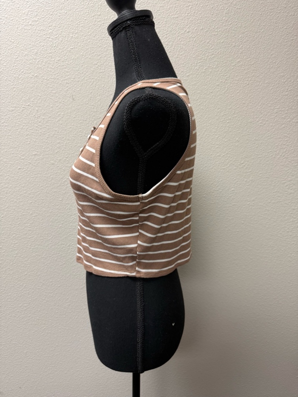 Rebellious Dreamer Brown Stripe Crop Tank Large Button Front Ribbed Casual - Picture 4 of 8